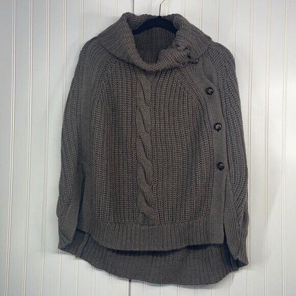Repeat Women’s 100% Merino Wool Knitted Side Button Down Poncho Sweater Size L - Picture 1 of 14